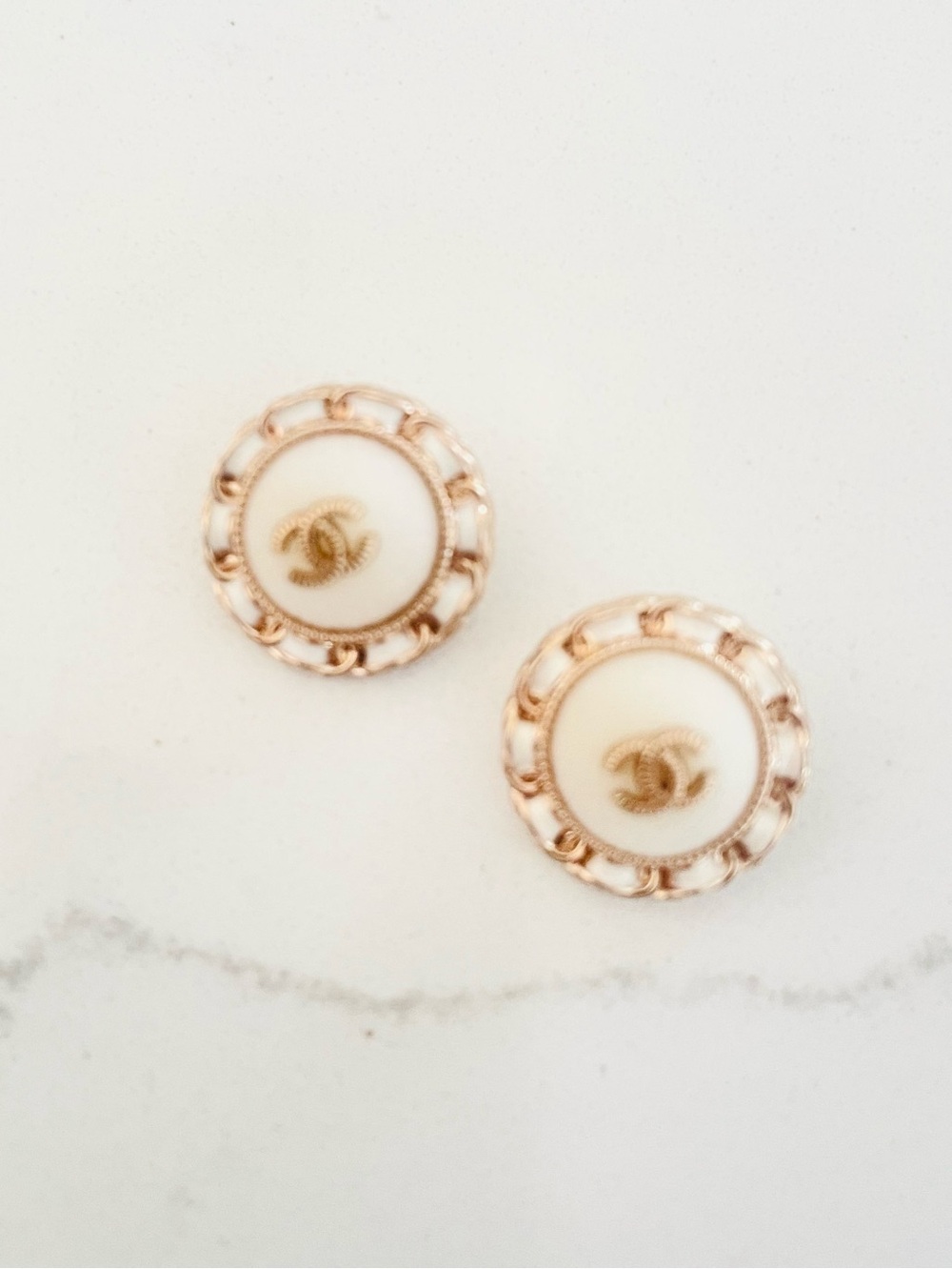 Luxury Cream/Gold Upcycled Button Earrings 22mm